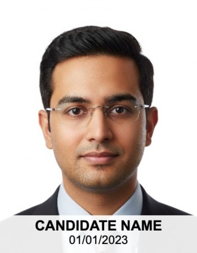 Sample TNTET passport photo with name and date text - 3.5cm x 4.5cm dimensions, 36 KB to 40 KB file size